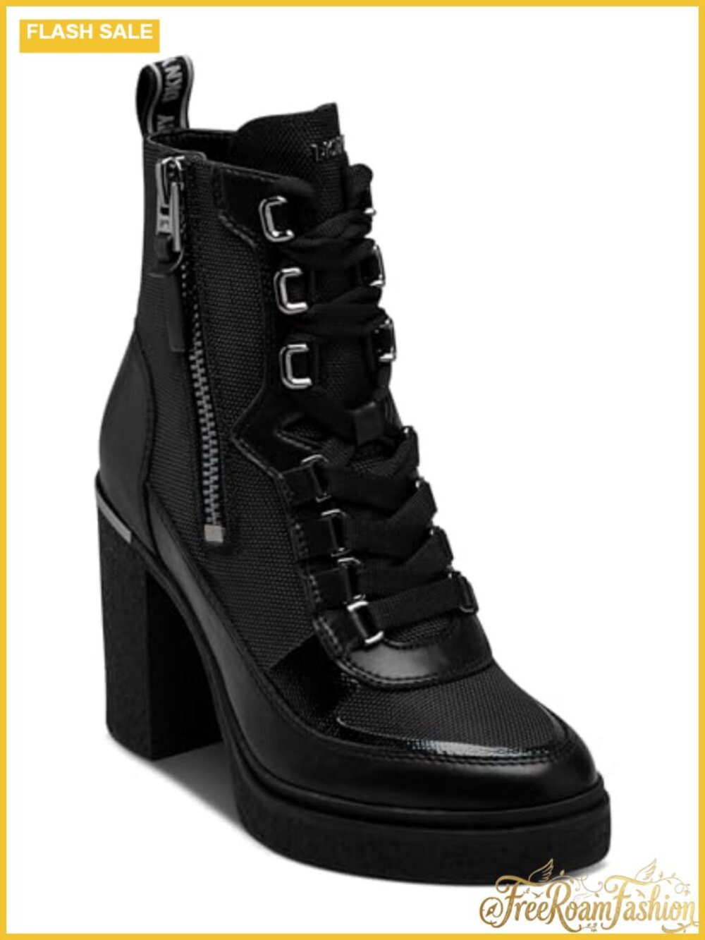 Faux Leather Platform Combat Boot Block Heel Lace Up Ankle Bootie